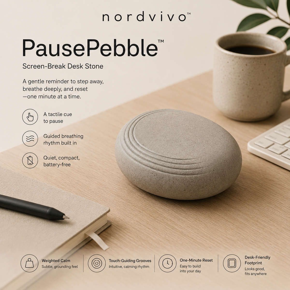 nordvivo™ PausePebble™ Screen-Break Desk Stone