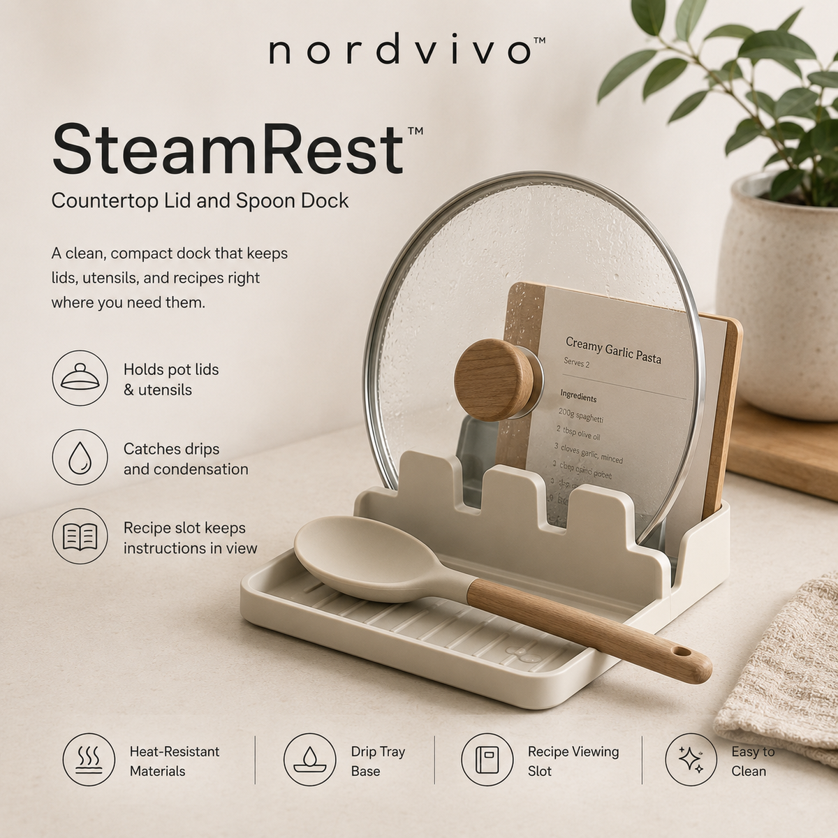 nordvivo™ SteamRest™ Countertop Lid and Spoon Dock