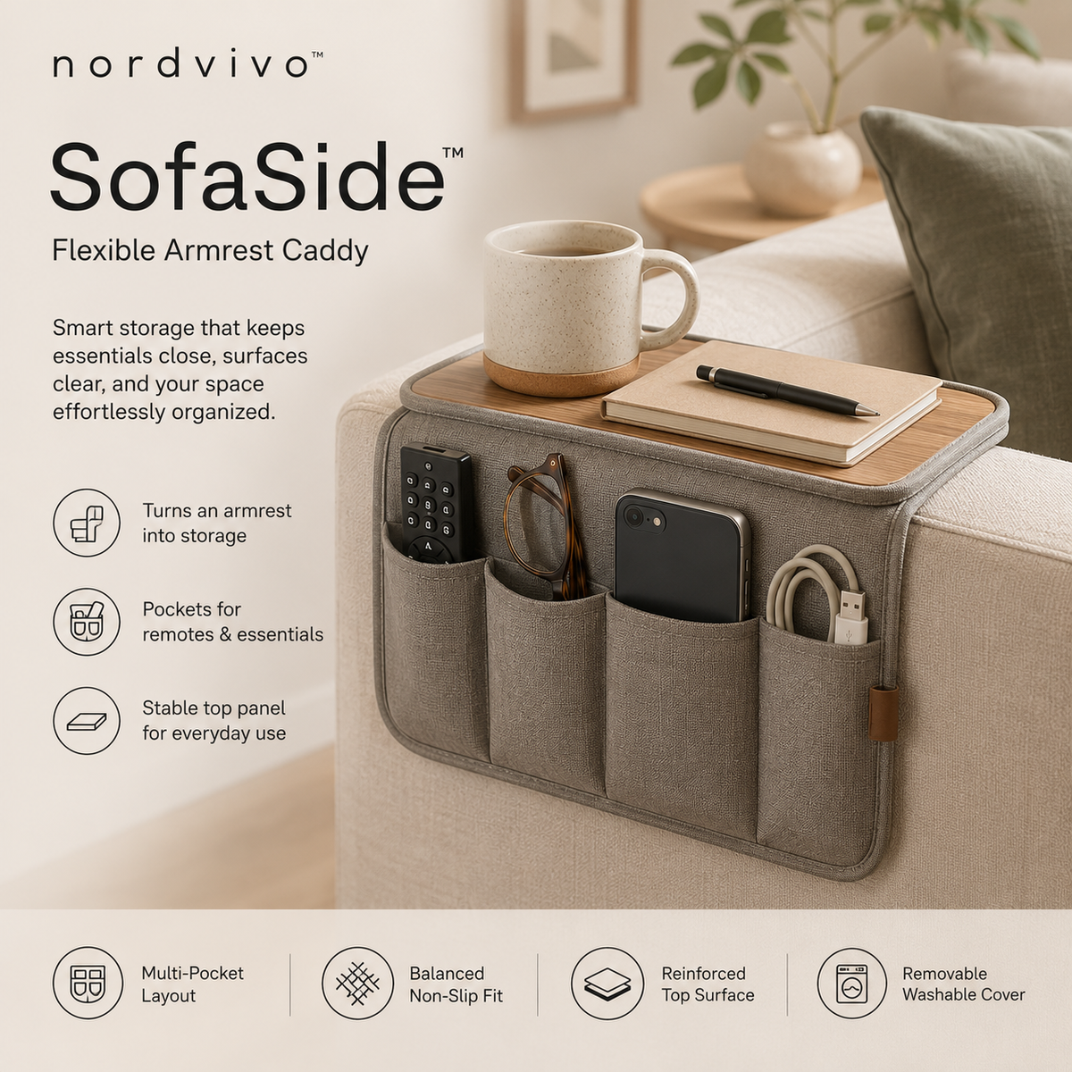 nordvivo™ SofaSide™ Flexible Armrest Caddy